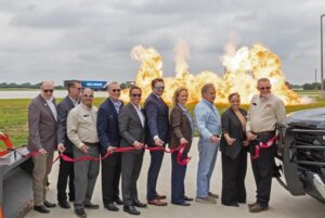 The TEEX Leadership Team cuts the ribbon for the new Public Service Training Complex