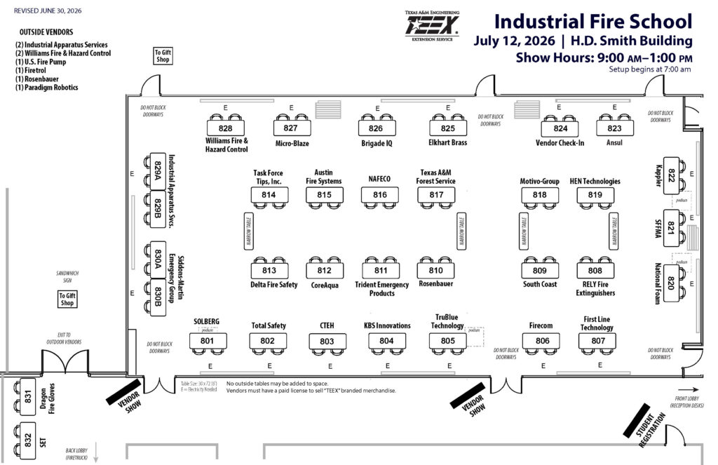 Booth placement map for Industrial School Vendor Show