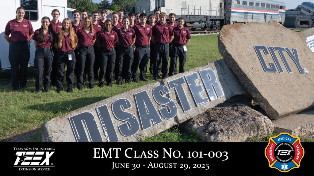 students lined up behind the Disaster City sign