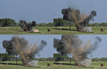 Photo series showing UXO explosion
