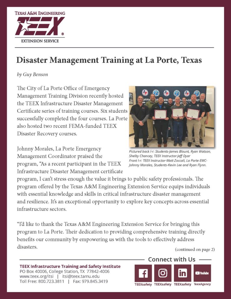 Infrastructure Disaster Management and Recovery | TEEX.ORG