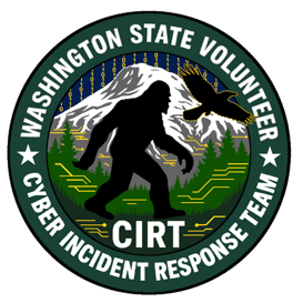 Washington State Volunteer Cyber Incident Response Team circle logo with big foot and an eagle inside the circle