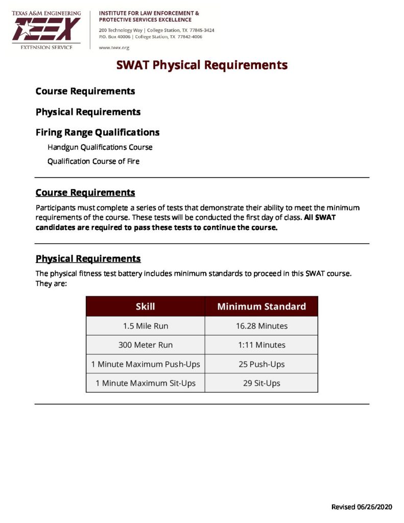 SWAT Physical Requirements 06 26 2020 TEEX ORG