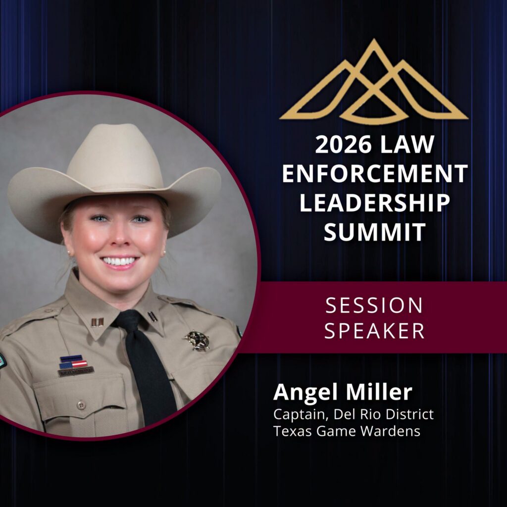 Photo of Angel Miller announcing her as a speaker for the 2026 Law Enforcement Leadership Summit.