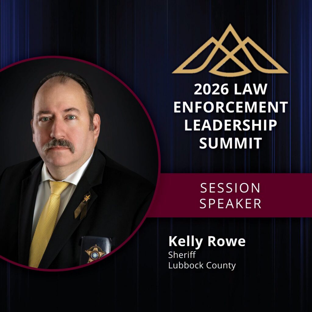 Photo of Kelly Rowe announcing him as a speaker for the 2026 Law Enforcement Leadership Summit.